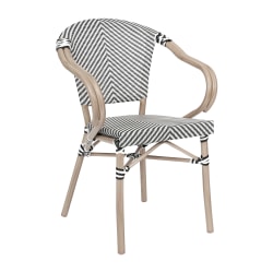 Flash Furniture Marseille Indoor/Outdoor Commercial Bistro Stacking Chair with Arms, Black & White/Light Natural Frame - SDAS64218BKWLTN