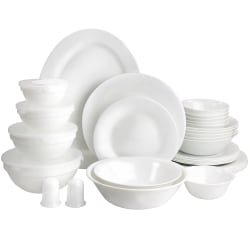 Gibson Ultra 36-Piece Tempered Opal Glass Combo Dinnerware Set, White