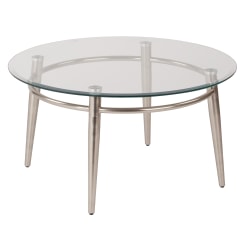 Ave Six Brooklyn Glass-Top Table With Metal Frame, Round Coffee Table, 16"H, Clear/Brushed Nickel