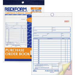 Rediform 3-Part Carbonless Purchase Order Book - 50 Sheet(s) - 3 PartCarbonless Copy - 5.50" x 7.87" Sheet Size - White, Canary, Pink - Blue Print Color - 1 Each