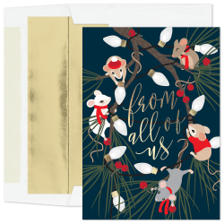 Custom Embellished Holiday Cards And Foil Envelopes, 5-5/8" x 7-7/8", Creatures Are Stirring, Box Of 25 Cards/Envelopes