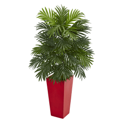Nearly Natural Areca Palm 40"H Artificial Plant With Planter, 40"H x 20"W x 20"D, Green/Red