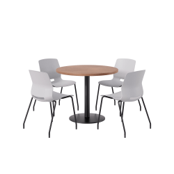 KFI Studios Midtown Pedestal Round Standard Height Table Set With Imme Armless Chairs, 31-3/4"H x 22"W x 19-3/4"D, River Cherry Top/Black Base/Light Gray Chairs