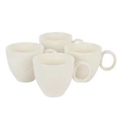 HomeTrends 4 Piece Floral Pattern Stoneware Mug Set, 16 Oz, White