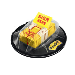 Post-it® Message Flags in Desk Grip Dispenser, "Sign Here", 1" x 1 -11/16", Yellow, 200 Flags