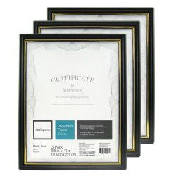 Realspace™ Document And Certificate Holders, 8-1/2" x 11", Black/Gold, Pack Of 3 Holders