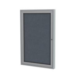 Ghent Traditional Enclosed 1-Door Fabric Bulletin Board, 24" x 18", Gray, Satin Aluminum Frame