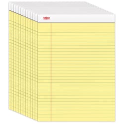 Office Depot® Brand Writing Pads, 8 1/2" x 11 3/4", Legal/Wide Ruled, 50 Sheets, Canary, Pack Of 12 Pads