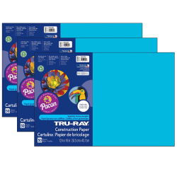 Tru-Ray® Construction Paper, 12" x 18", Atomic Blue, 50 Sheets Per Pack, Set Of 3 Packs