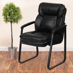 Flash Furniture LeatherSoft™ Faux Leather Sled-Base Side Chair, Black