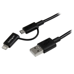 StarTech.com 1m (3 ft) Black Apple 8-pin Lightning Connector or Micro USB to USB Combo Cable for iPhone / iPod / iPad - 3.28 ft Lightning/USB Data Transfer Cable for iPad, iPhone, iPod, PC