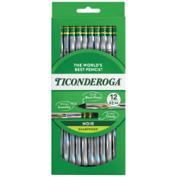 Ticonderoga® Noir Black Wood Pencils, #2 Soft Lead, Pre-Sharpened, Black/Silver, Pack Of 12 Pencils