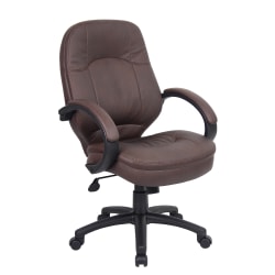 Boss Office Products LeatherPlus™ Bonded Leather Mid-Back Chair, Bomber Brown/Black