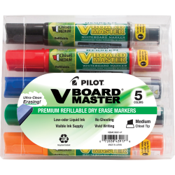 Pilot VBoard Master BeGreen Dry-Erase Markers, Chisel Point, 93% Recycled, Assorted inks, Pack of 5 Markers