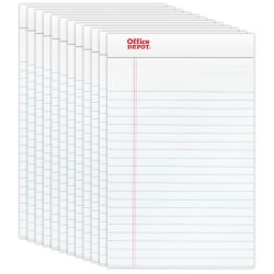 Office Depot® Brand Perforated Writing Pads, 5" x 8", Narrow Ruled, 50 Sheets, White, Pack Of 12 Pads