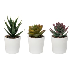 Realspace™ 5" Artificial Mixed Potted Succulents, 5"H x 6-1/2"W x 2-1/2"D, Green/White, Pack Of 3 Succulents