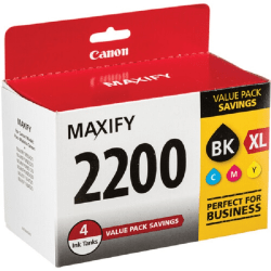 Canon® PGI-2200 XL High-Yield Black/PGI-2200 Cyan/Magenta/Yellow Ink Cartridges, 9255B005, Pack Of 4 Cartridges