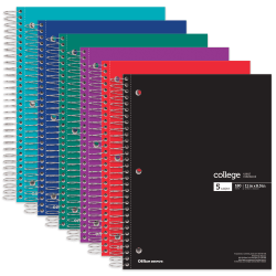 Office Depot® Wirebound Notebooks, 8 1/2" x 11", 5 Subjects, College Ruled, 180 Sheets, Assorted Colors, Pack Of 6 Notebooks
