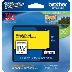 Brother® TZe-661 Black-On-Yellow Security Tape, 1.5" x 26.2'