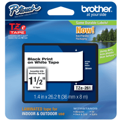 Brother® TZe-261 Black-On-White Security Tape, 1.5" x 26'