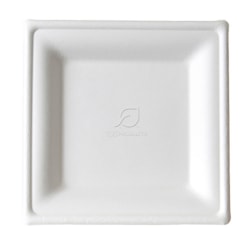 Eco-Products Vanguard Sugarcane Plates, 6" x 6", White, Pack Of 500 Plates