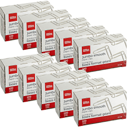 Office Depot® Brand Paper Clips, 1-7/8", Jumbo, Silver, 100 Clips Per Box, Pack Of 10 Boxes