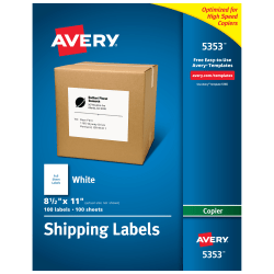 Avery® Shipping Labels For Copiers, 5353, 8-1/2" x 11", White, Pack Of 100