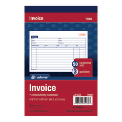 Adams® Carbonless Invoice Book, 3-Part, 5 9/16" x 8 1/2", Multicolor