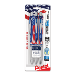 Pentel EnerGel RTX Retractable Liquid Gel Pens, Semper Fi Fund, Medium Point, 0.7 mm, Flag Barrel, Black Ink, Pack Of 3