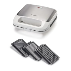 Betty Crocker 3-in-1 Indoor Grill, Sandwich & Waffle Maker Plus, 3-3/4"H x 9-1/4"W x 9"D, White