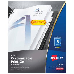 Avery Customizable Print-On? Dividers, 8 1/2" x 11", 8 Tabs, White, Pack Of 25 Sets