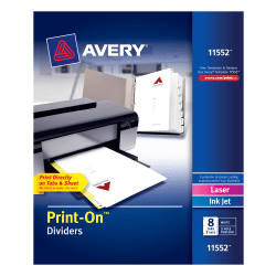 Avery® Customizable Print-On™ Dividers, 8 1/2" x 11", 8 Tab, White, Pack Of 5 Sets