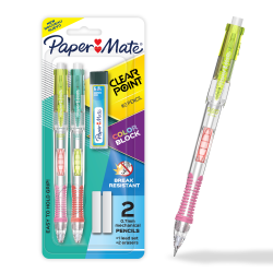 Paper Mate Clearpoint Mechanical Pencil, Color Block Edition, HB #2 Lead (0.7mm), Eraser/Refills, 5 Piece Set, 2221452