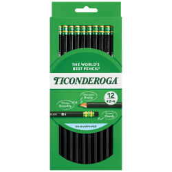 Ticonderoga® Pencils, #2 Soft Lead, Black Barrel, Box Of 12