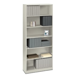 HON® Brigade® Steel Modular Shelving Bookcase, 6 Shelves (4 Adjustable), 81-1/8"H x 34-1/2"W x 12-5/8"D, Light Gray