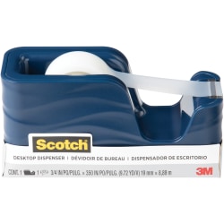 Scotch Wave Desktop Tape Dispenser - 1" Core - Refillable - Impact Resistant, Non-skid Base, Weighted Base - Plastic - Metallic Blue - 1 Each