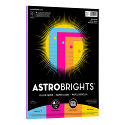 Astrobrights® Filler Paper, 8" x 10 1/2", Wide Ruled, 20 Lb, FSC® Certified, Assorted Colors, Pack Of 100 Sheets
