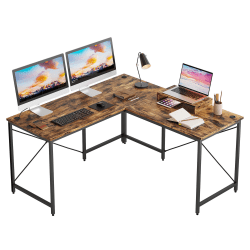 Bestier 60"W L-Shaped Corner Computer Desk With Monitor Stand & 3 Cable Holes, Rustic Brown