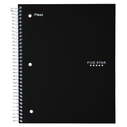 Five Star® Trend Notebook, 4 Pockets, 8" x 10 1/2", 3 Subjects, Wide Ruled, 150 Sheets, Assorted Colors (No Color Choice)