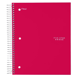 Five Star® Trend Notebook, 8 Pockets, 8" x 10 1/2", 5 Subjects, Wide Ruled, 200 Sheets, Assorted Colors (No Color Choice)