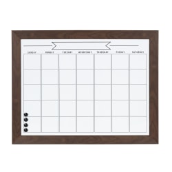 DesignOvations Beatrice Magnetic Framed Dry-Erase Monthly Calendar, Melamine, 23" x 29", White, Brown Plastic Frame