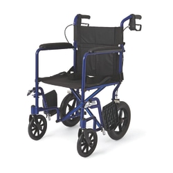 Medline Aluminum Transport Chair, 12" Wheels, Blue
