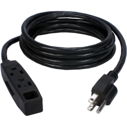 QVS 3-Outlet 3-Prong 10ft Power Extension Cord - 3-prong - 3 x AC Power - 10 ft Cord - 13 A Current - 125 V AC Voltage - 1625 W - Wall Mountable - 3-prong - 3 x AC Power - 10 ft Cord - 13 A Current - 125 V AC Voltage - 1625 W - Wall Mountable - Black