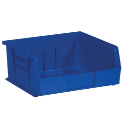 Partners Brand Plastic Stack & Hang Bin Storage Boxes, Small Size, 5" x 11" x 10 7/8", Blue, Case Of 6