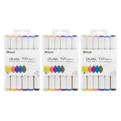BAZIC Products Dual Tip Sketch Markers, Pastel Colors, 6 Per Pack, Set Of 3 Packs