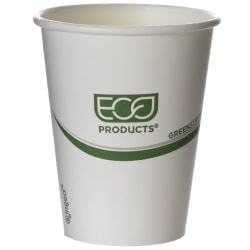 Eco-Products GreenStripe PLA Hot Cups, 8 Oz, 100% Recycled, White/Green, Pack Of 1,000 Cups