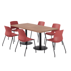 KFI Studios Proof Rectangle Pedestal Table With Imme Chairs, 31-3/4"H x 72"W x 36"D, River Cherry Top/Black Base/Coral Chairs