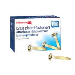 OIC® Brass-Plated Paper Fastener, No. 4, 1", Box Of 100