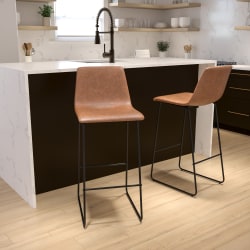 Flash Furniture LeatherSoft™ Faux Leather 30" Bar Stools, Set Of 2 Bar Stools, Light Brown/Black