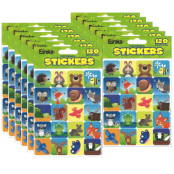 Eureka Theme Stickers, Woodland Creatures, 120 Stickers Per Pack, Set Of 12 Packs